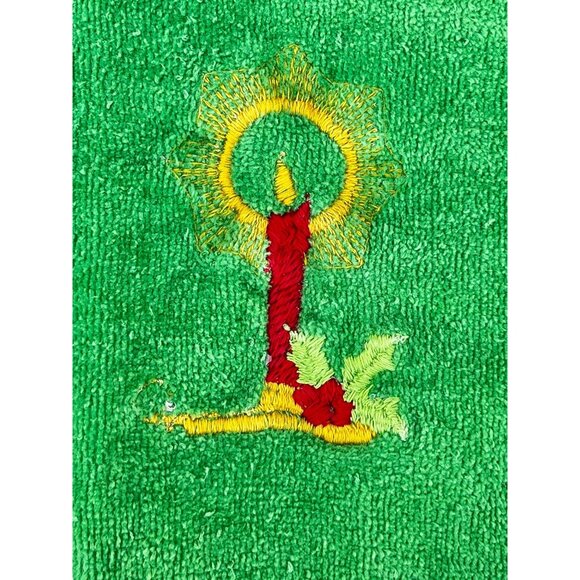 Embroidered Green Holiday Hand Towels Set Of 2 With Candle Design By Ames - Picture 4 of 8